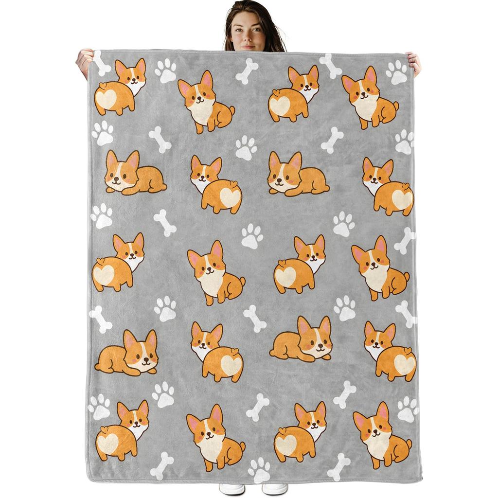 Cute Pet Corgi Dog Throw Blanket Fuzzy Soft Cozy Warm Lightweight Plush Fleece Flannel Blanket for Couch Bed Sofa Home Decor