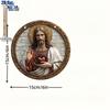 2D Flat Sacred Heart of Jesus Themed Round Wooden Plaque,Classic Style Home Decor for Living Room or Office,Life Wooden Decor for Bedroom Living