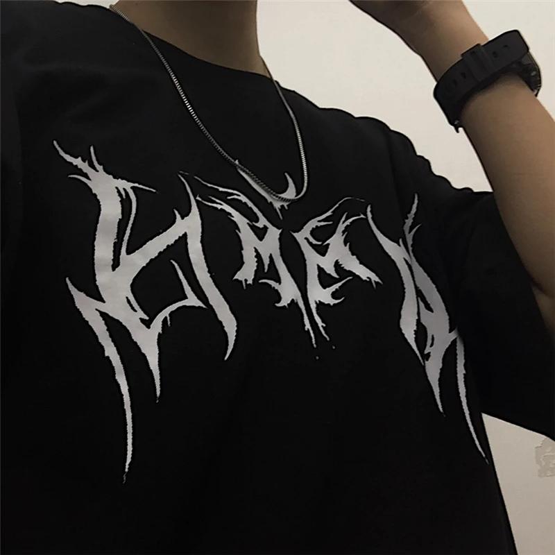 Women T Shirt Hip-Hop Loose Punk Letter Print Tops Tee Black T-shirt Female Summer T-shirt 90s Graphic Tee Female Cute Tops Tee Unisex