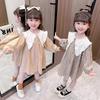 Spring Collection: Girls' Long-Sleeve Plaid Princess Dress In Cotton Linen.