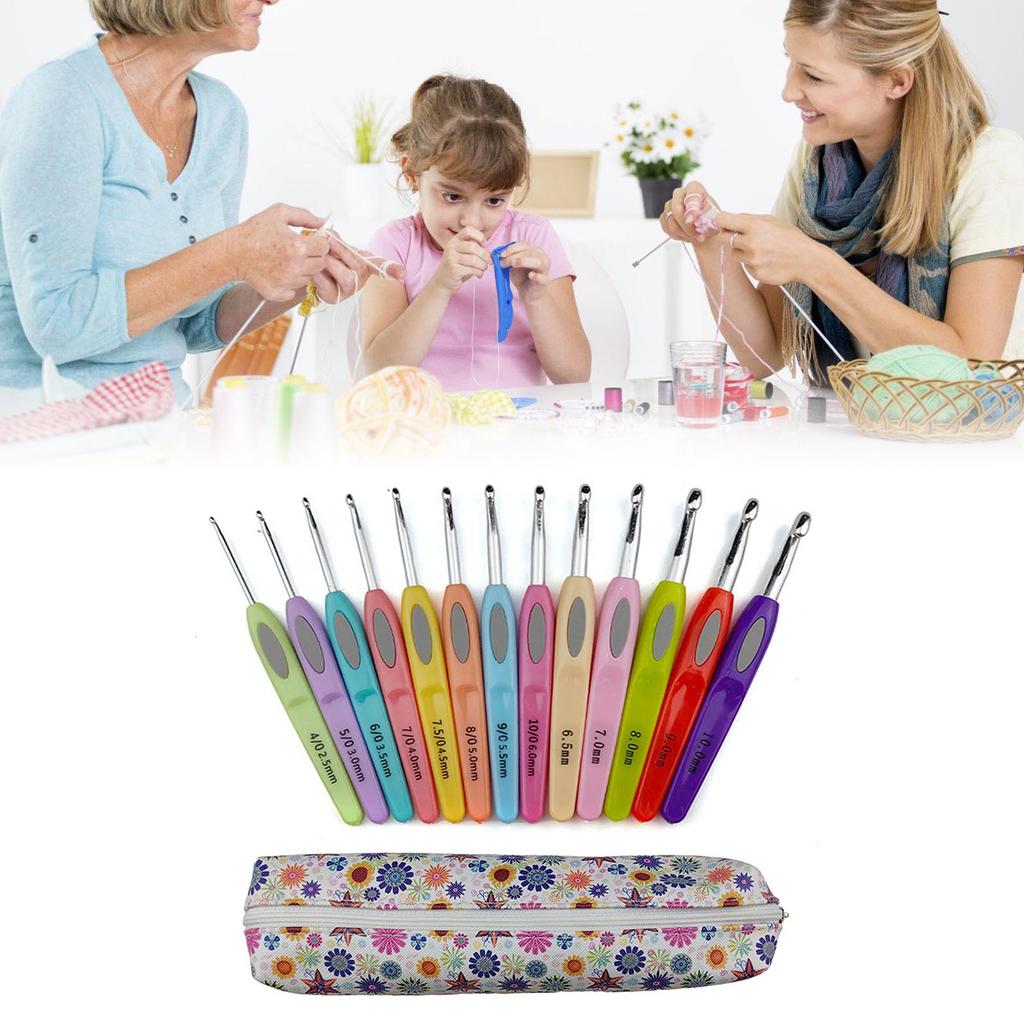 13Pcs Crochet Hook Metal Crochet Needle for Crocheting Yarns Ergonomic Handle Crochet Hook Set Crochet Needle Set