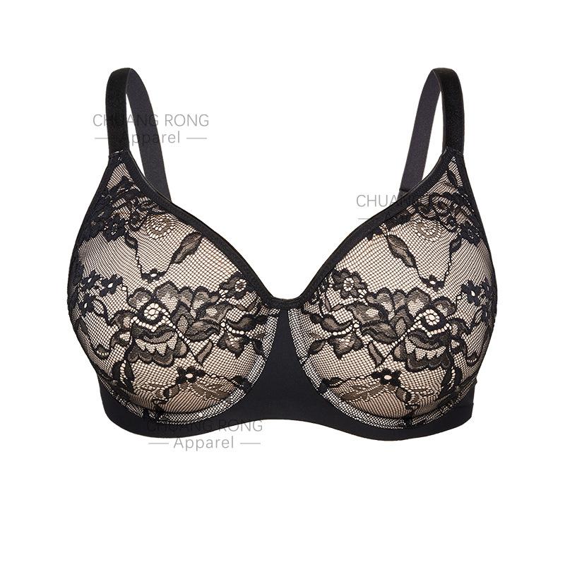 

Russian large size with steel rim thin anti-sagging, sexy lace big chest fat sister underwear women s bra 40/90C чёрный