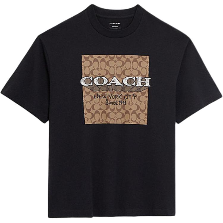 Coach Ss24 Logo Letter Applique Round Neck Short Sleeve T-Shirt Men T-Shirts Black CR489-BLK XL