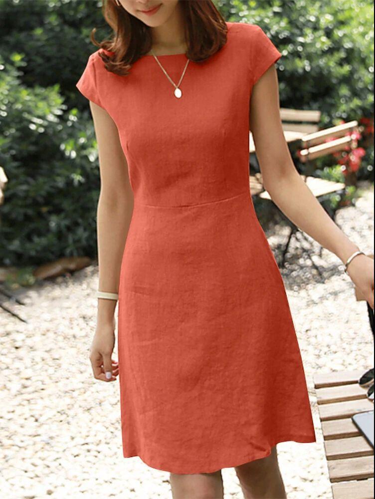 Women's Short Sleeve Casual Dress in Multiple Colors - Olive Green, Burgundy, Navy, Khaki