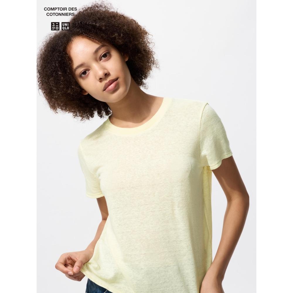 

Uniqlo Linen Crew Neck ShorT Sleeve T shirT 68 BLUE/L