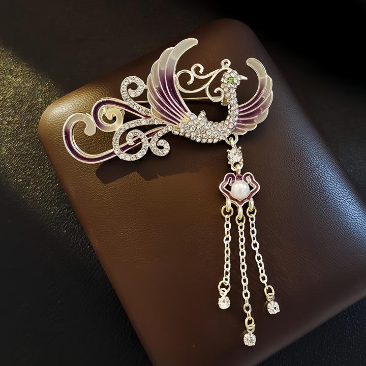 Elegante chinesische Retro-Emaille-Brosche Phönix & Schmetterling für Damen