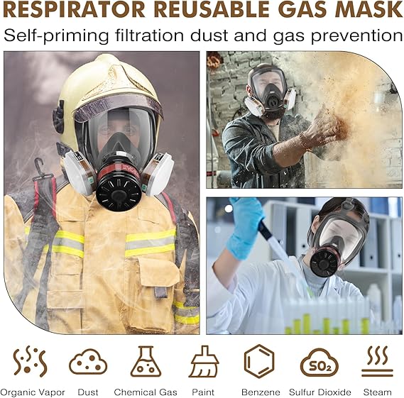 Full Face Respirator Mask, Gas Masks Survival Nuclear and Chemical, Gas Respirator with Activated Carbon Filters