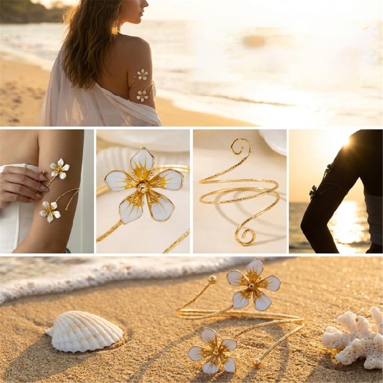 Verstellbares Armband mit naturinspiriertem, aufwendig gearbeitetem 3D-Blütenblattmuster – ein Must-have für jeden Boho-Look.