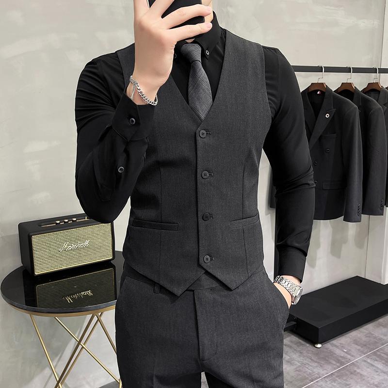 High-end Brand Solid Color Elastic Men's Casual Business Vest Groom Wedding Suit Party Waist Coat