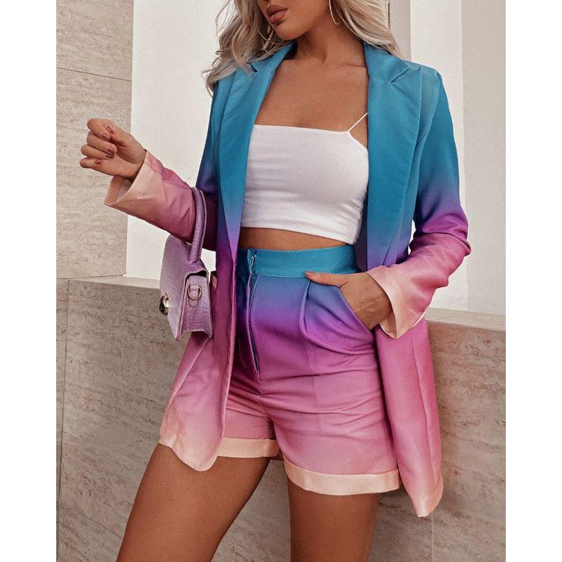 Women's European American Fashion Floral Print Professional Tailored Suit Suit