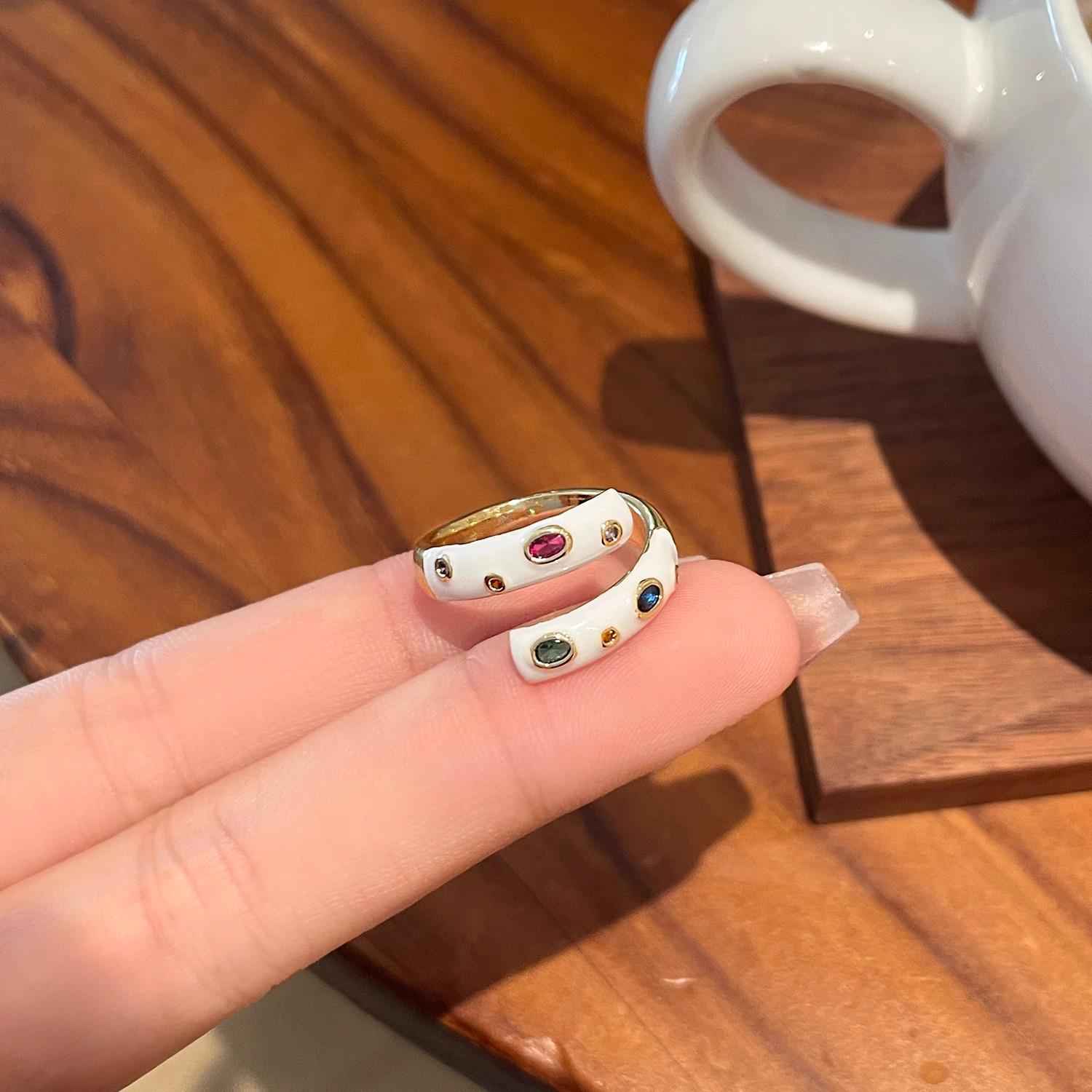 Colorful Enamel Drip Glaze Adjustable Ring - Women s Fashionable, Light Luxury Design for Index Finger Adjustable Open