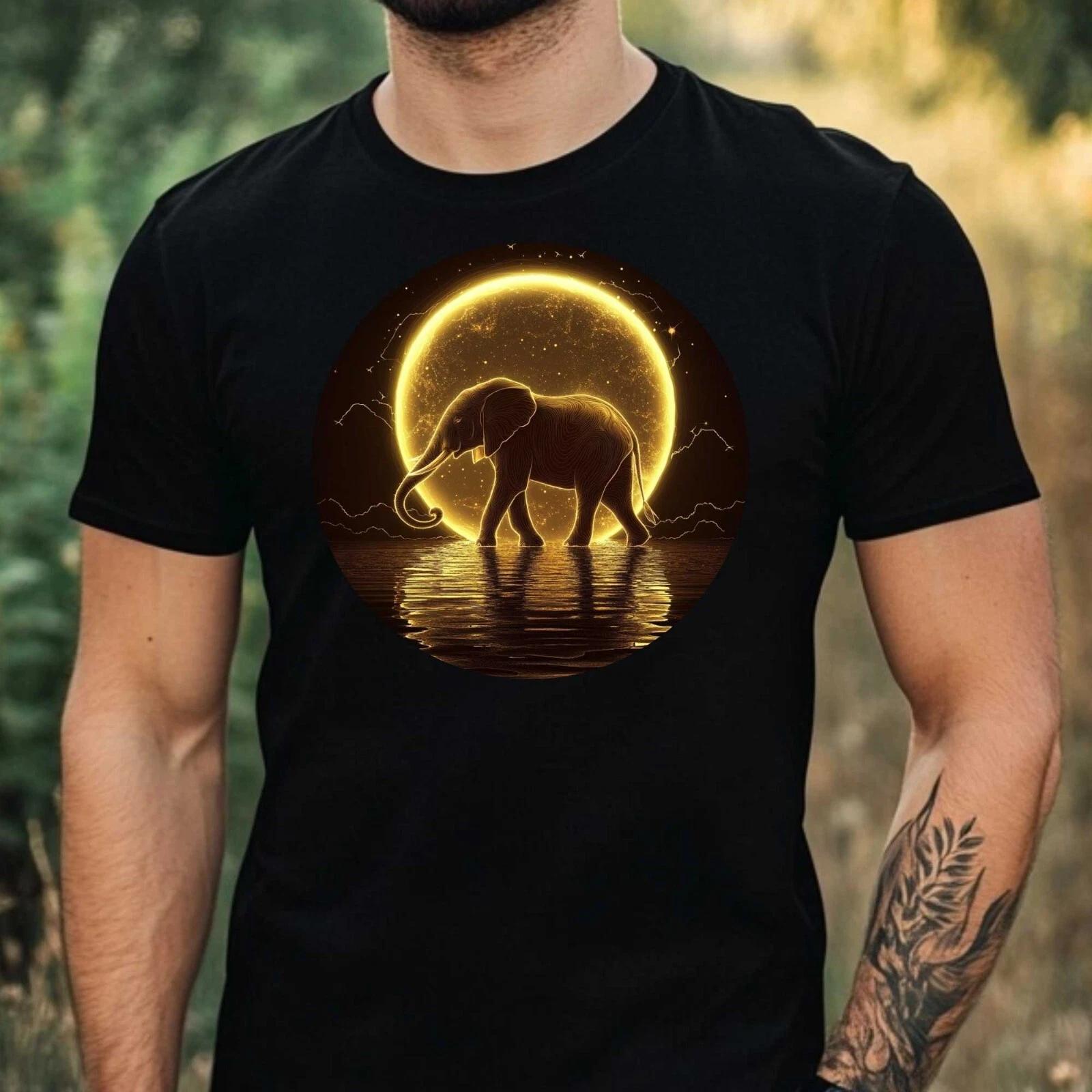 T-Shirt Herren Elefant im Mondlicht Motiv Baumwolle Größe XS bis 5XL M