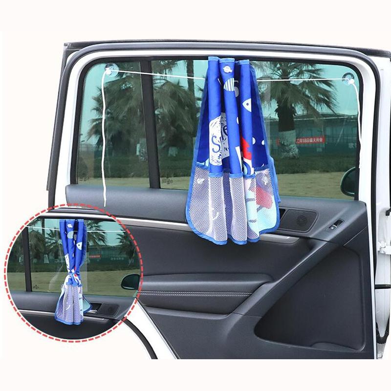 Lovely Car Curtain with Storage Net Pocket for Baby Window Sunshade Cover Kids Sunscreen Thermal Insulation Protection