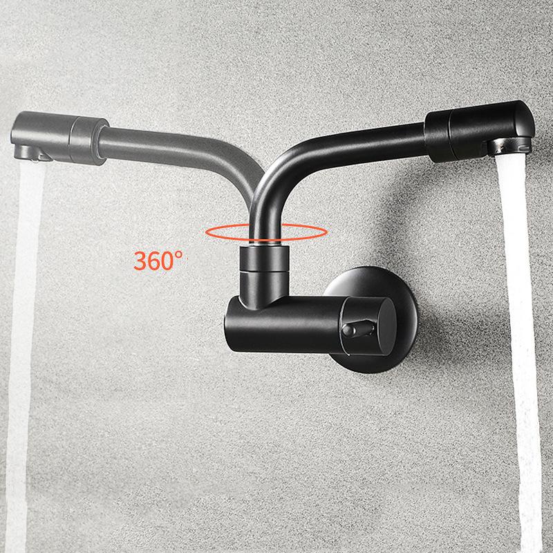 Baterie Neagră Monocomandă pentru Apă Rece Cupru Montată pe Perete Rotativă 360 Baterii Lavabo Baie Robinet Piscină Mop Balcon Exterior Argintiu Robinet Invizibil