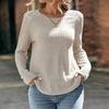 YYFS Moda feminina casual primavera outono cor sólida estampa manga comprida blusas e camisas com decote em O