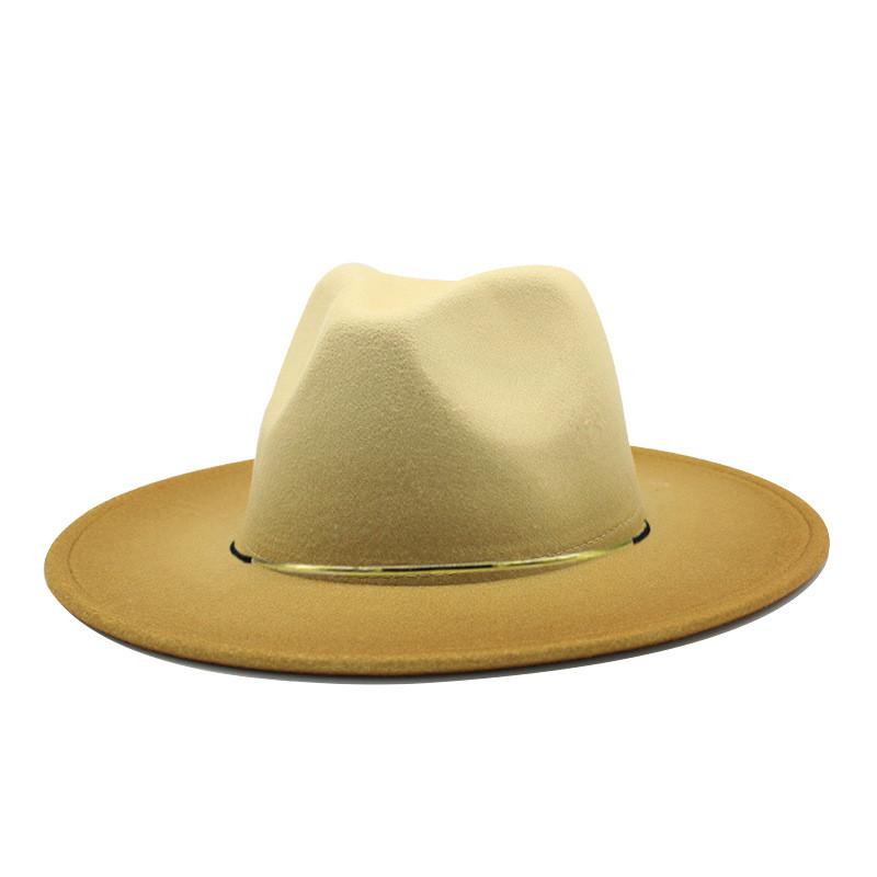 Gradient Large Brim Wool Vintage Felt Fedora Panama Hats Men Women Gentleman Elegant Gradient Rose for Lady Winter Autumn Caps