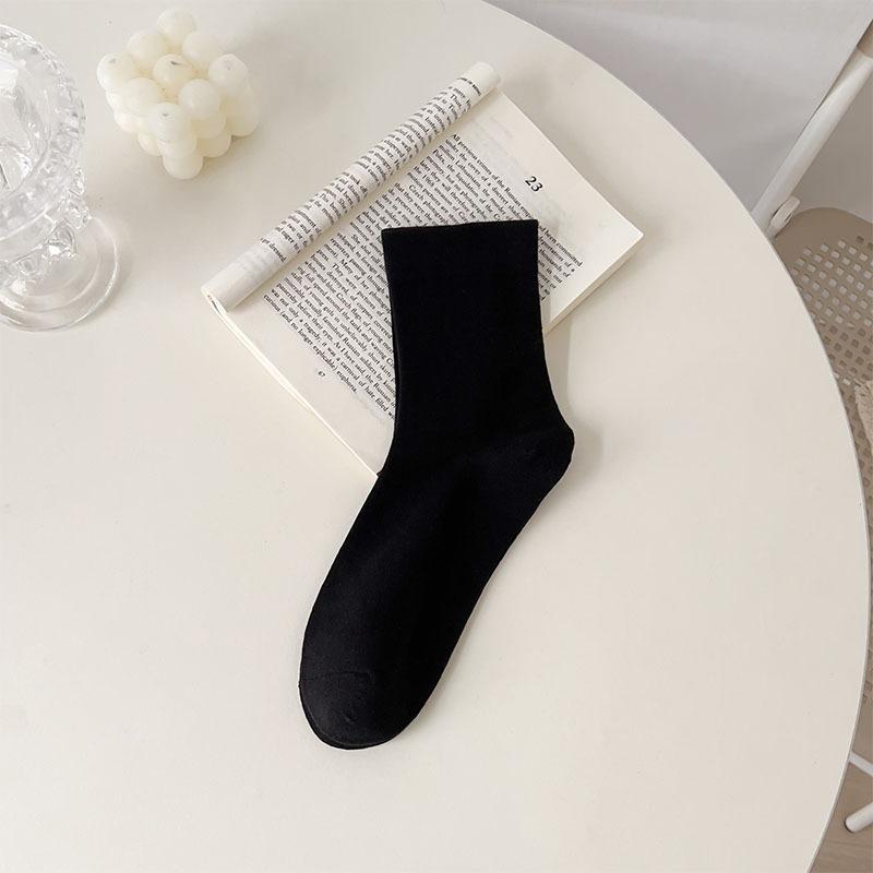 Pink Style Women's Cotton Socks Solid Color Comfortable Suede Daily Mid-tube Socks