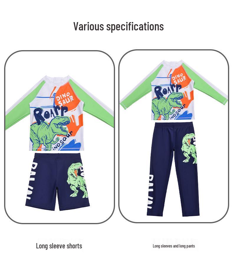 3-Piece Boys' Dinosaur Swim Set: Long Sleeve, Pants, and Shorts - Bright Colors, Sun Protection, Durable