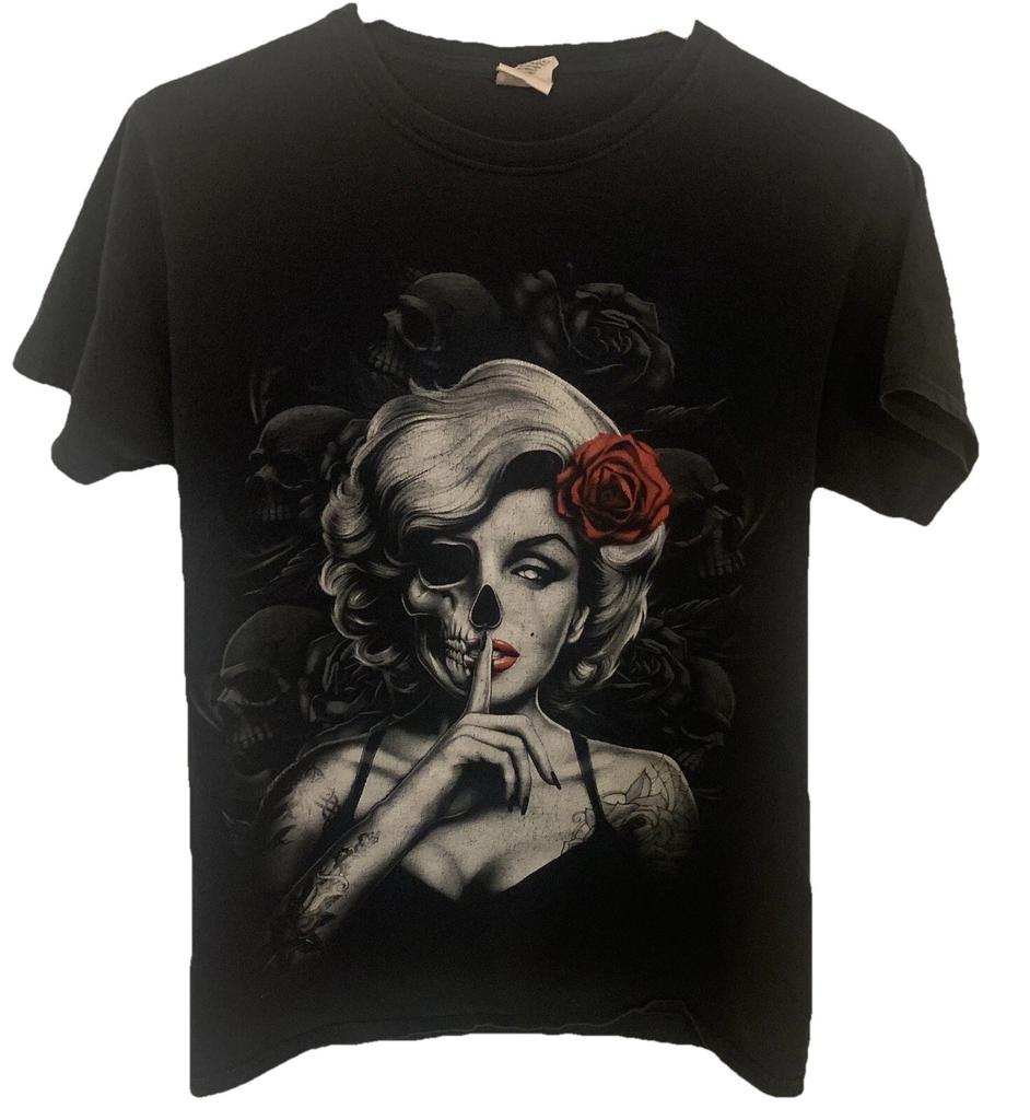 Unisex Tričko Marilyn Monroe Lebky a Růže Velikost Malá Černé "Ticho!""" *ČTĚTE* """