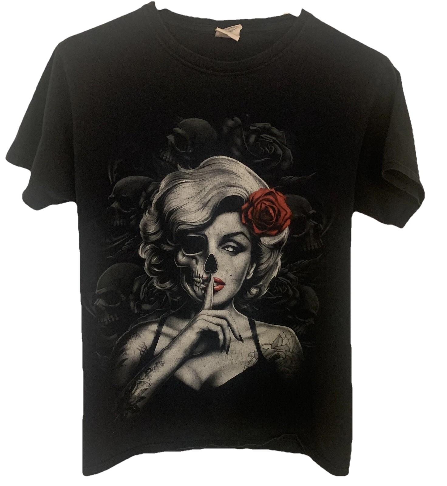 Unisex Marilyn Monroe Skulls & Roses T-Shirt Size Small Black  Shhhh!  *READ* XXXL