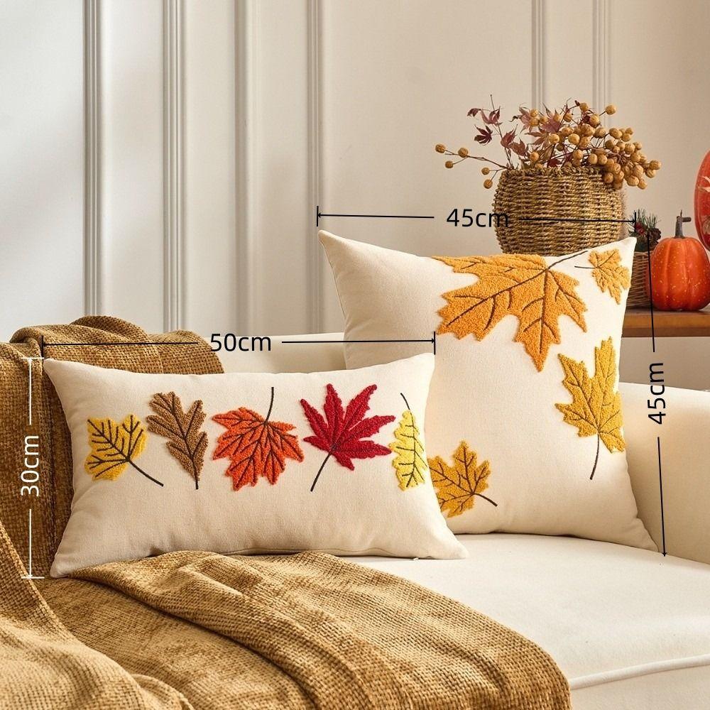 Maple Leaves Throw Pillow Cover Pumpkin Tufted Autumn Pillowcase Plush Pillow Covers  Fall Decor