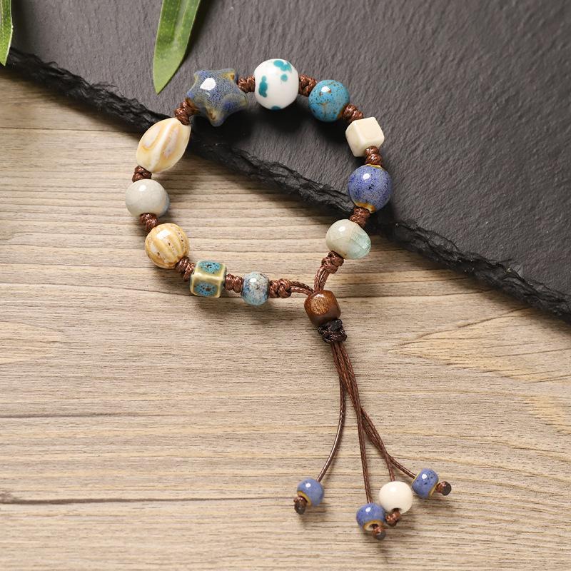 Color beaded ceramic bracelet niche high-end bracelet women's retro literary accessories