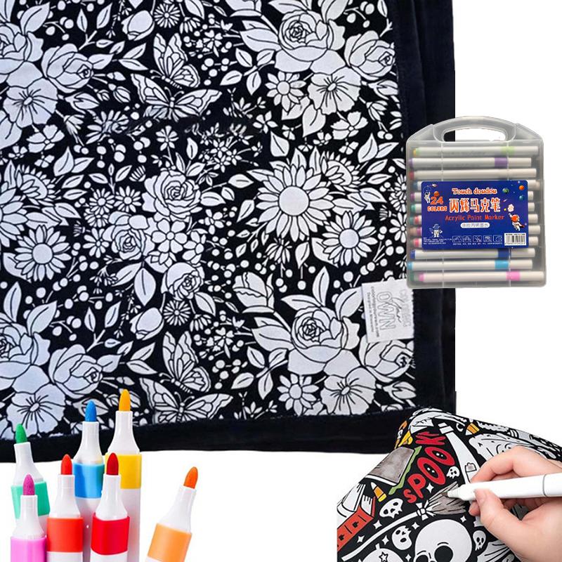 Diy Coloring Blanket With 24 Markers Color Your Own Cozy Velvet Throw Blanket For Kids Adults Creative Gift For Home Decor