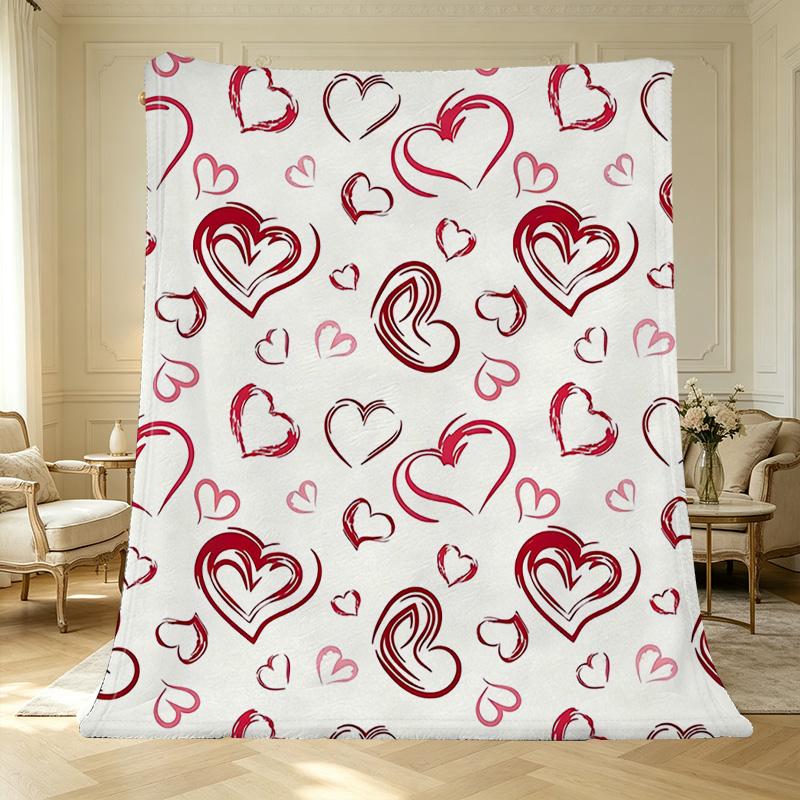 Printed Flannel Heart Blanket Soft Fleece, Cozy Warmth for Home Decor, Halloween & Christmas