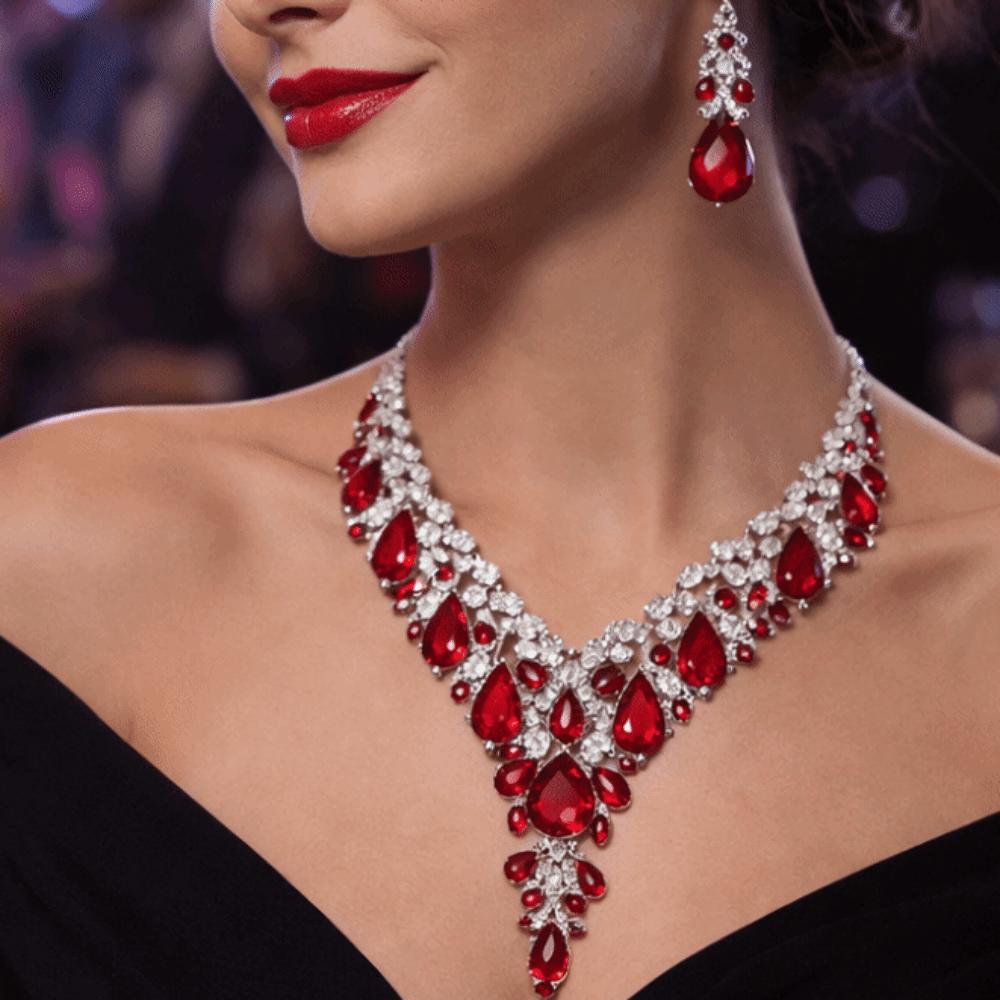 Rhinestone Crystal Necklace Earrings Shining Bridal Jewelry Set  Ball Banquet