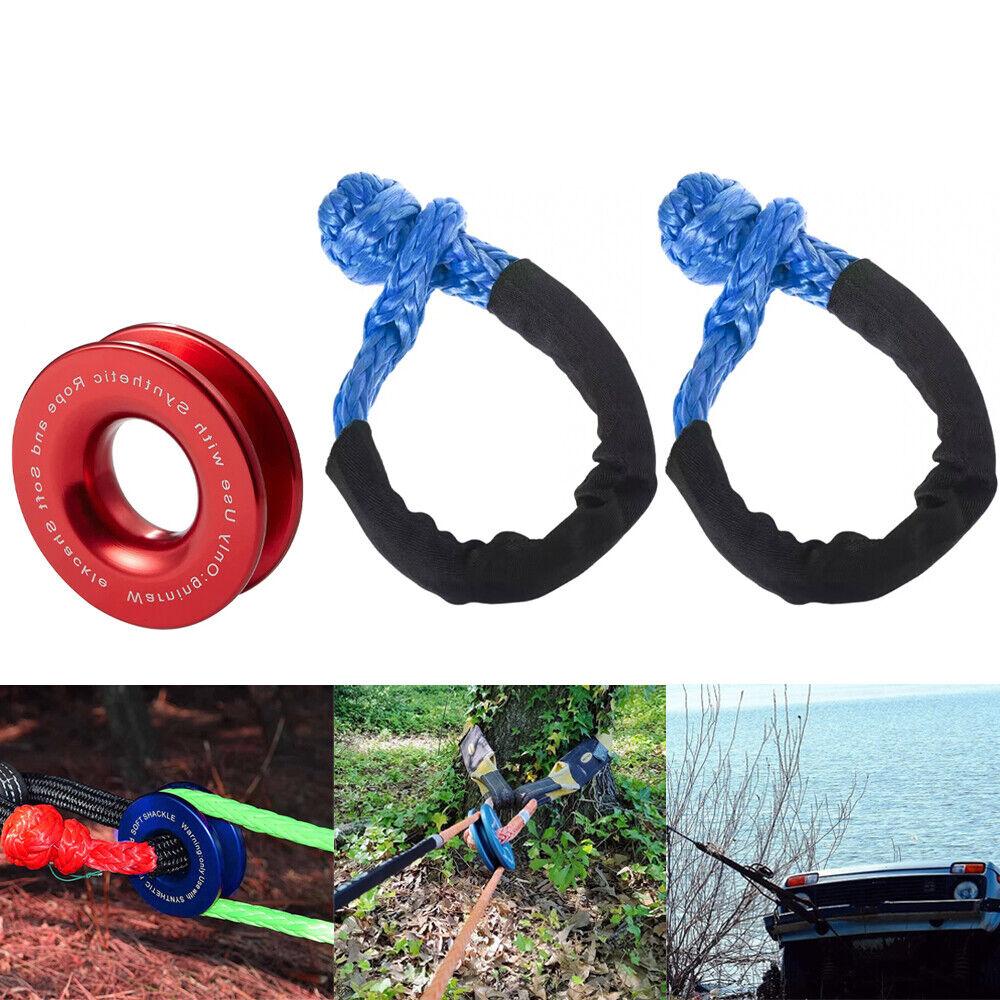 Heavy Duty Recovery Ring Snatch Block Pulley W/ Soft Shackle Tow Winch Rope