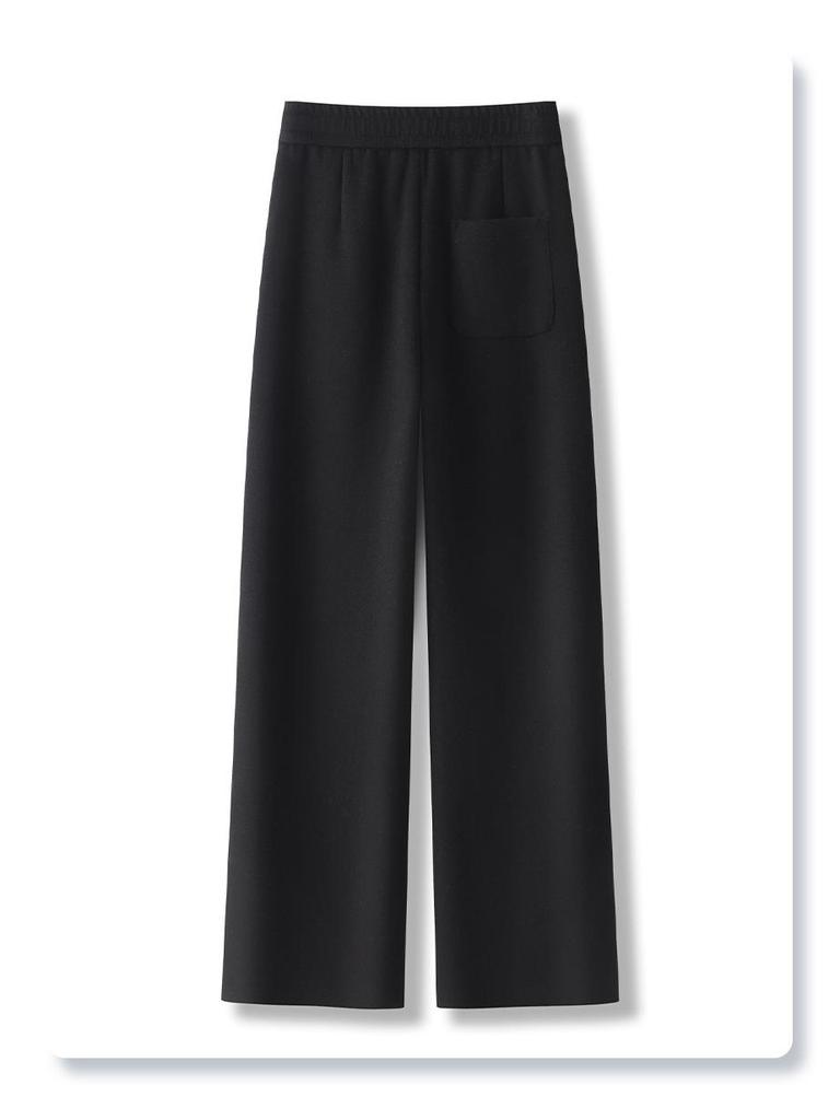 Women's 2024 Apricot Wool Blend High-Waisted Straight-Leg Cropped Pants - Casual, Loose, and Slimming for Autumn/Winter.