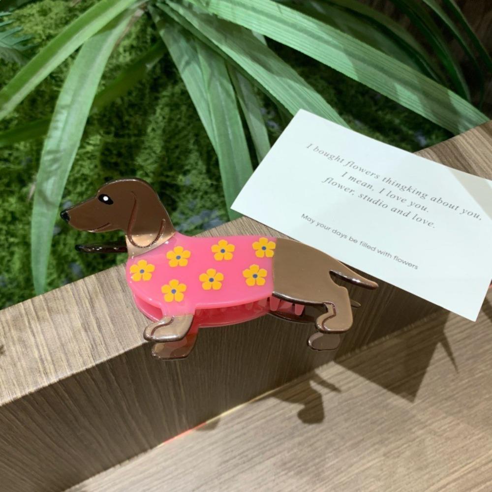 

Floral Animal Acetate Hair Claw Minimalist Dachshund Hairpin Creative Dog Shark Clip Female Style 2