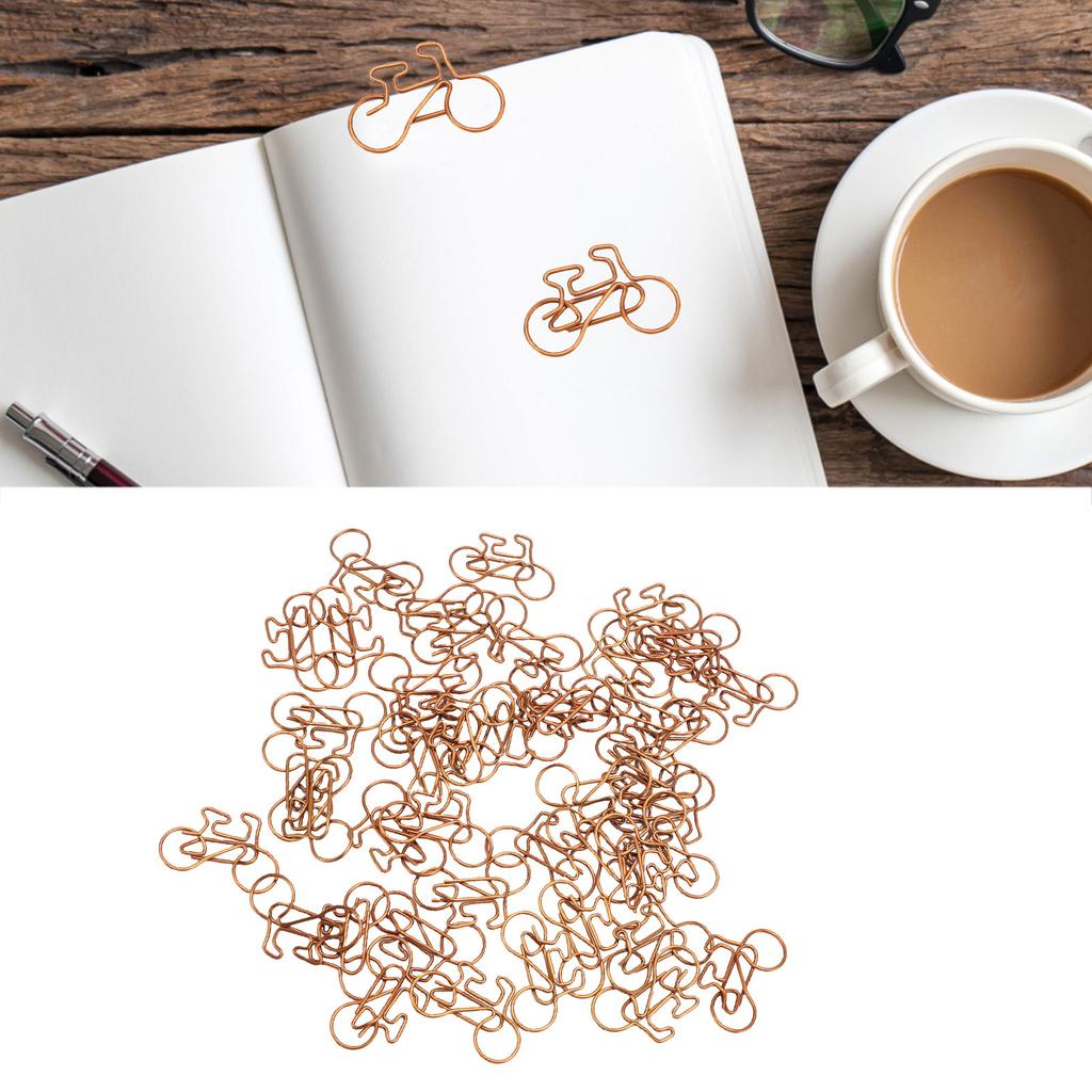 100PCS Bike Shaped Paper Clips Cute and Interesting Bronze Metal Clips for Documents Scrapbooks Tran
