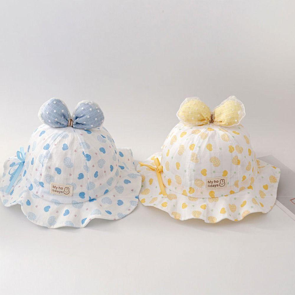 Drawstring Cute Bow Infant Basin Cap Adjustable Baby Sun Protection Cap Kids Fisherman Hat  Toddler
