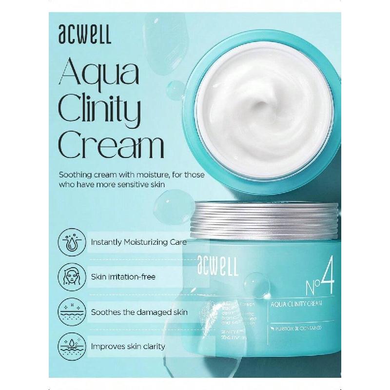 Acwell Aqua Clinity Crème 50ml - Hydratant Apaisant 24h Pour le Visage, Idéal Pour les Peaux Sensibles - Gel Non Collant et Rafraîchissant