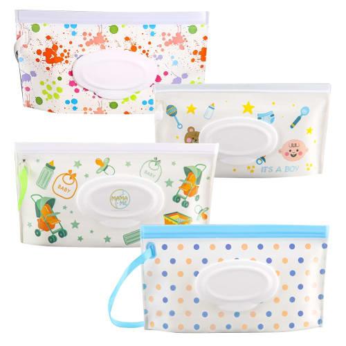 Set of 4 Portable Baby Wipe Bags with Flip Covers, Refillable and Portable, Lightweight, and Easy To Carry for Outdoor Activities, Travel, and Outings