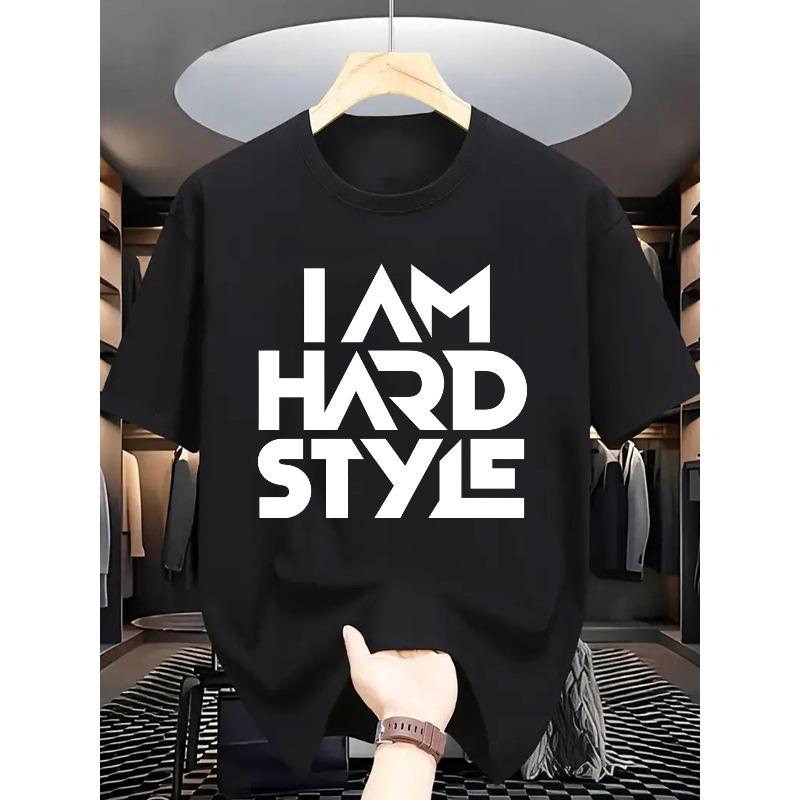 

European sizes Short-Sleeved Shirt with a Tough Style Pattern, Featuring The Bold Text I AM HARD STYLE , Showcasing a Rugged Aesthetic S чёрный
