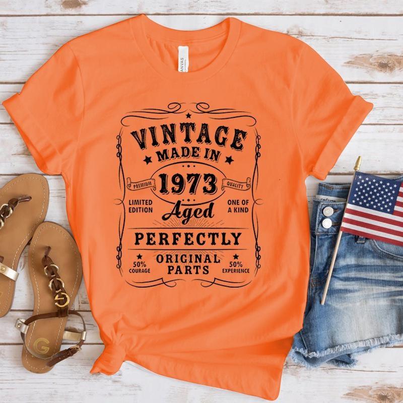New Funny Vintage 1973 Birthday T Shirt Unisex Short Sleeve O Neck Summer Casual Vintage 1973 Letter Printing T-Shirt Top Tee