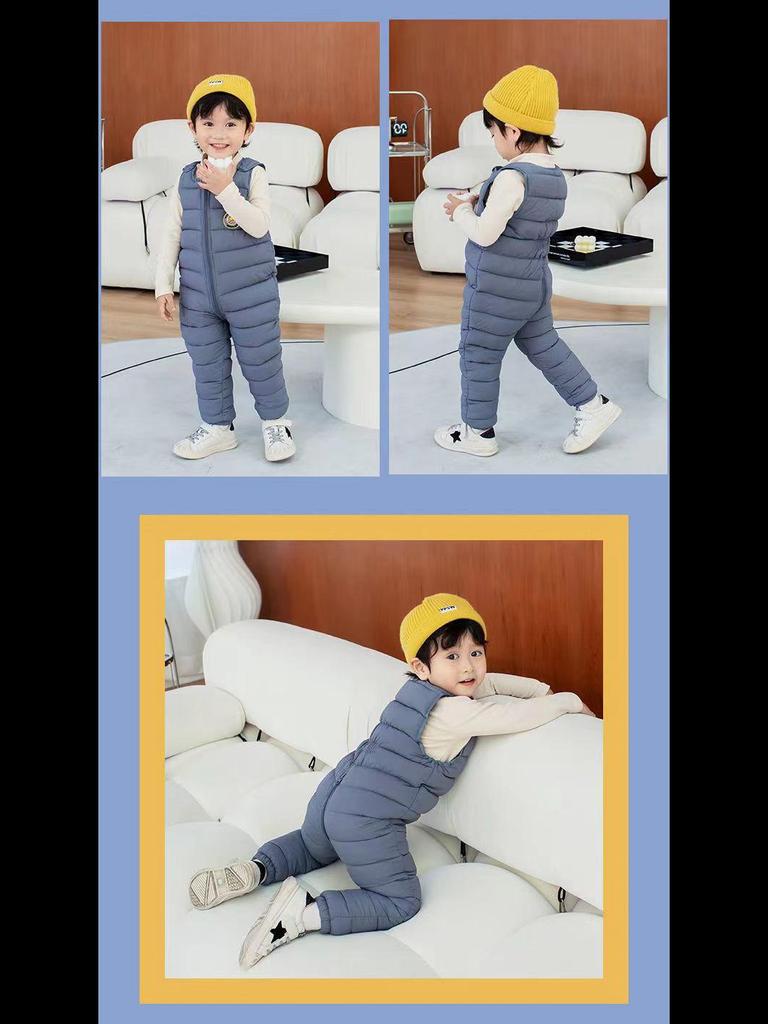 Baumwoll-Latzhose für Babys und Kleinkinder mit Schrittöffnung - Dicker Winter-Overall für Jungen und Mädchen