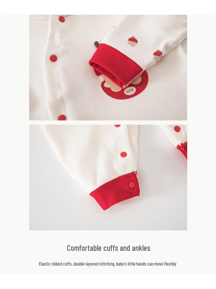 Year of the Horse Newborn Pure Cotton Romper - Red, Class A, for Spring, Autumn, New Year, and Winter