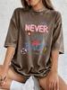 Never Look Back Printing Washed T Shirts Womens Cotton Oversize Streetwear Distressed ONeck Comfortable Tops Summer Clothes