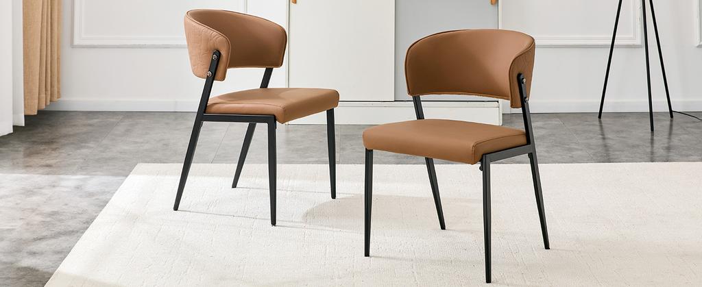 Dining Chair Set of 2 Modern Upholstered with Metal Frame, Ergonomic Backrest, Faux Leather Chair for Dining Room Living Room Kitchen - Chair Only