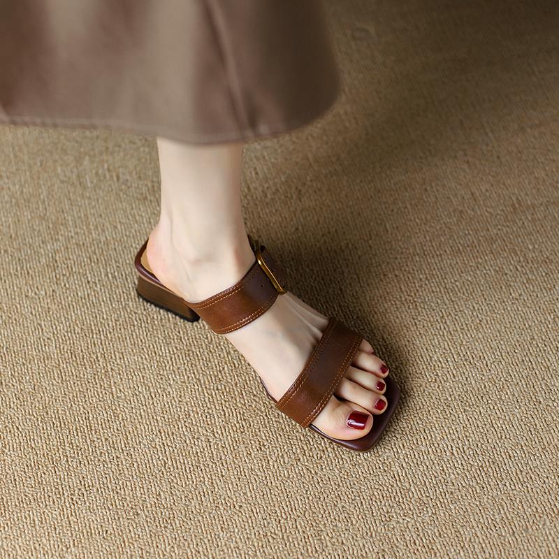 2024 New Women Sandals Genuine Leather Slippers Fashion Concise Comfortable Casual High Heels Spring Summer Shoes Woman Slippers