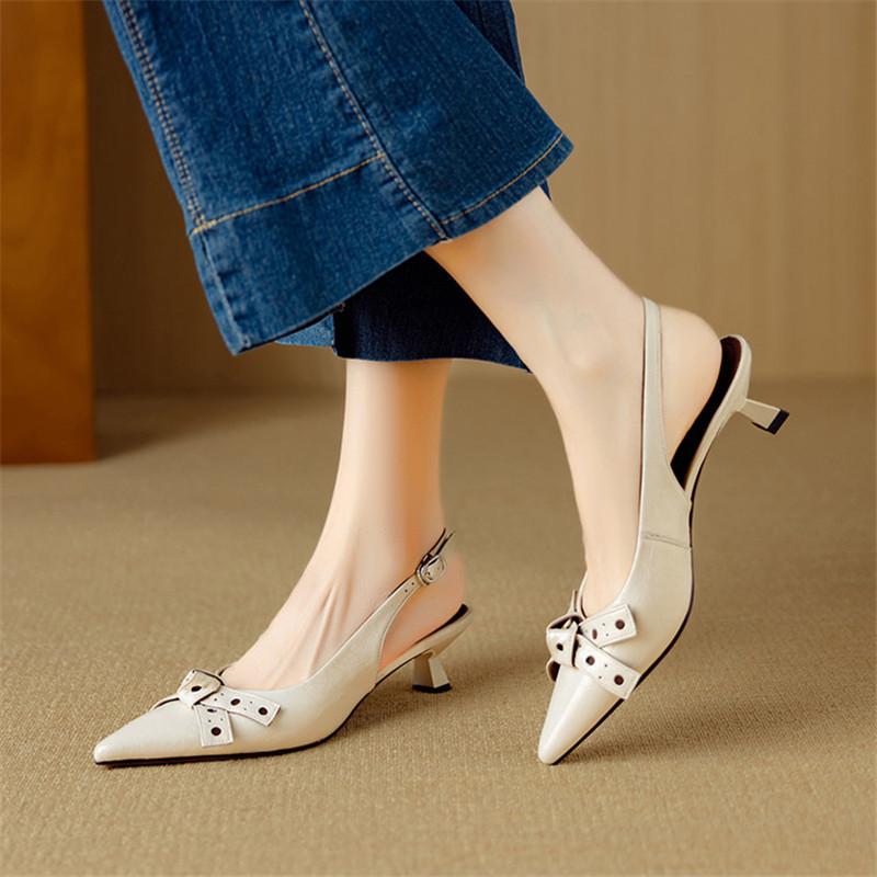 Fashion New Summer Sandals Cover Toe Sandals for Women Split Leather Pointed Toe Sandals Fashion Bow High Heels Office Women Shoes
