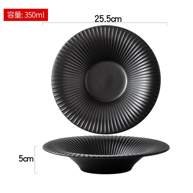 Japanese Striped Salad Plate Ceramic Deep Plate Thick Soup Plate Dessert Snack Bowl Kitchen Artistic Conception Tableware