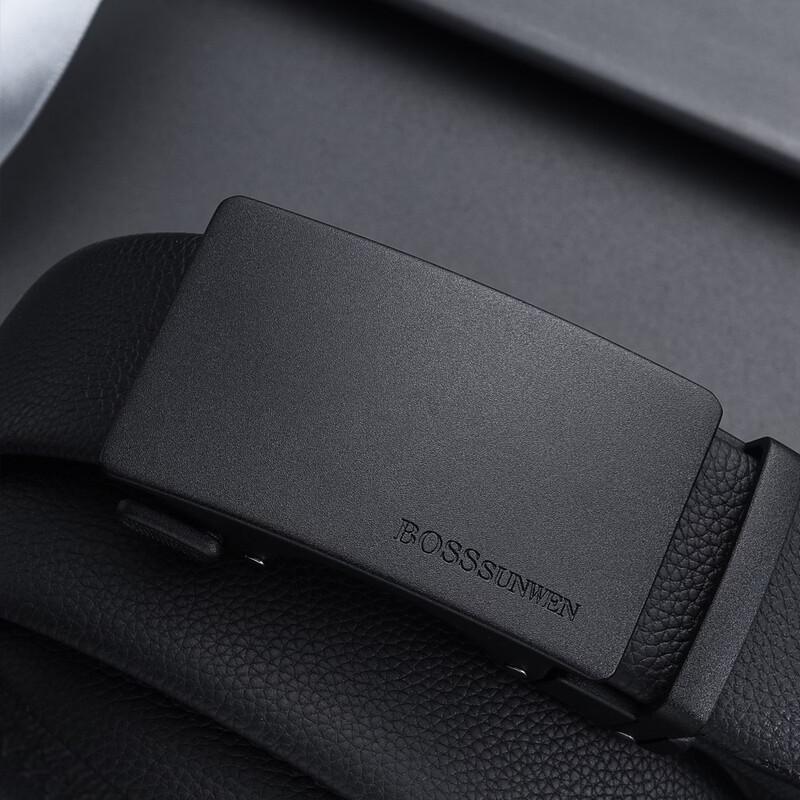 BOSSSUNWEN Men s Fashion Genuine Leather Automatic Buckle Belt 130cm