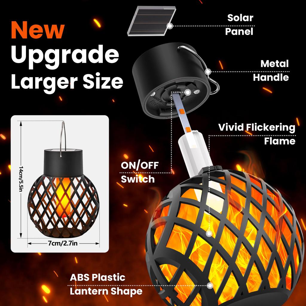 Solar LED Outdoor Flammeneffekt Hängelaterne Außen Wasserdicht Garten Dekorationslampe Solar Lichterkette für Terrasse Garten Hof