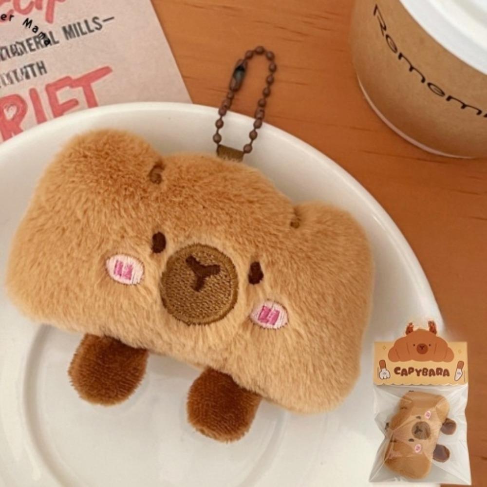 Trendy Capybara Bread Plush Keychain Foodie Theme Creative Backpack Pendants Bag Decor Soft Stuffed Doll Key Chain Party Favors
