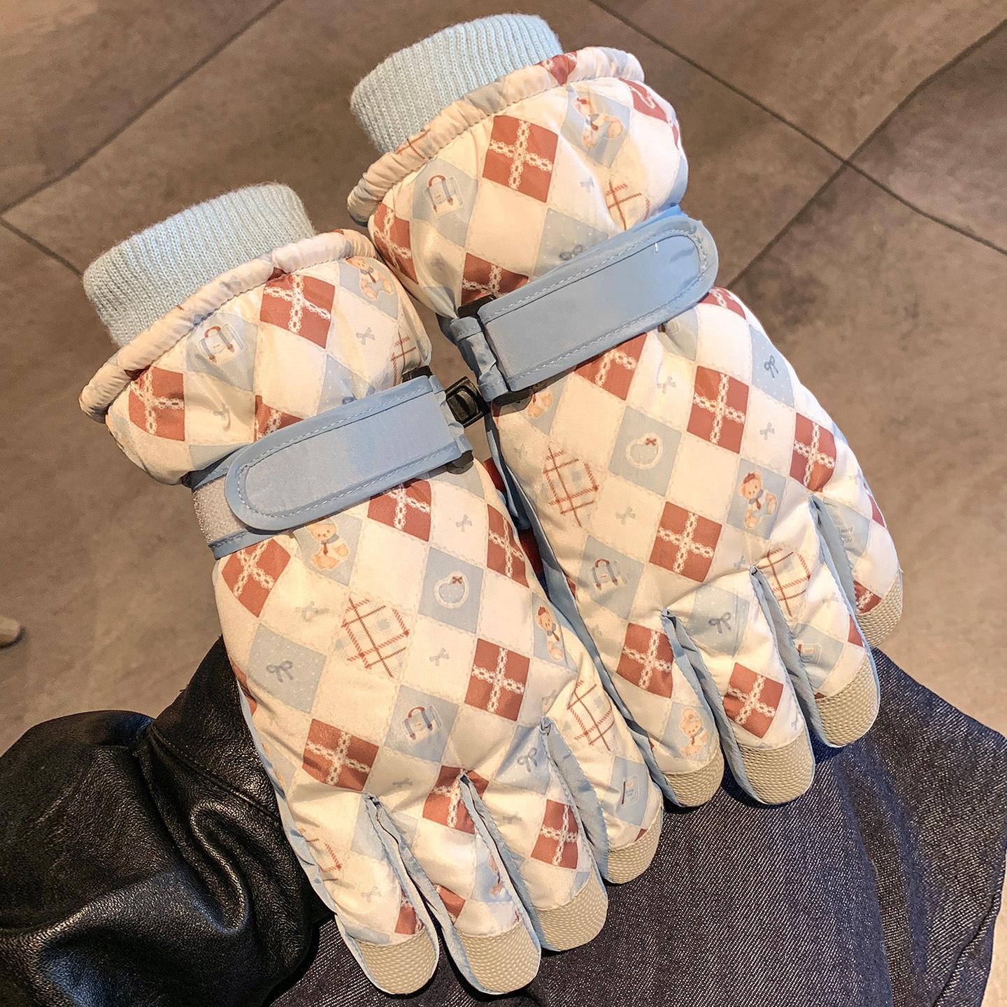 

Cute Bear Ski Gloves Female Korean Warm Fleece Thickened Outdoor Cold Wind Gloves синій