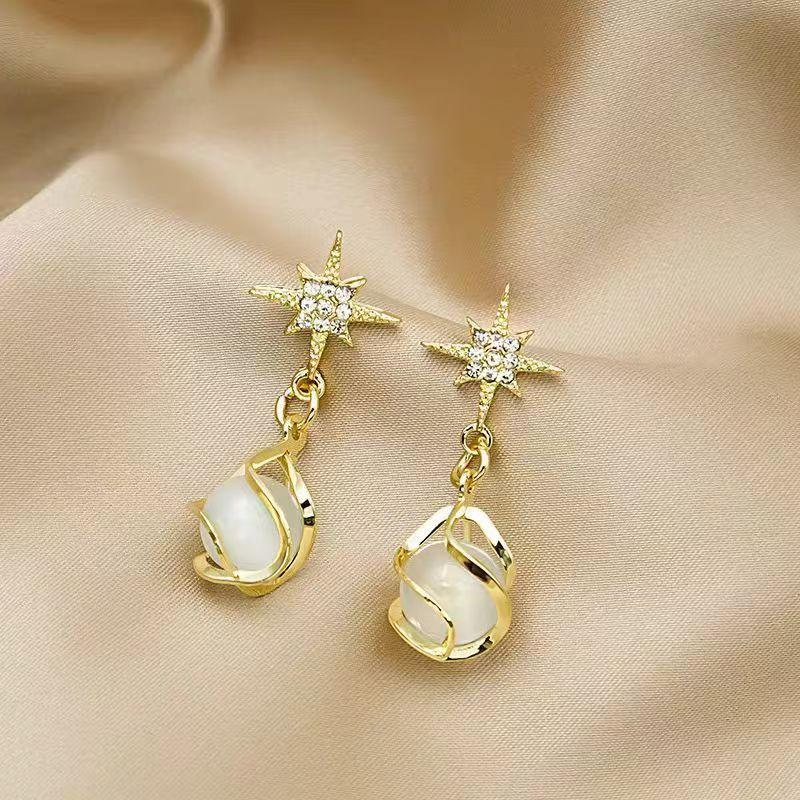 Diamond-set Love Opal Stud Earrings Design High-end Summer Earrings Niche Light Luxury High-end Versatile Earrings Jewelry